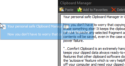 क्लिपबोर्ड प्रबंधक, खींचें और छोड़ें
