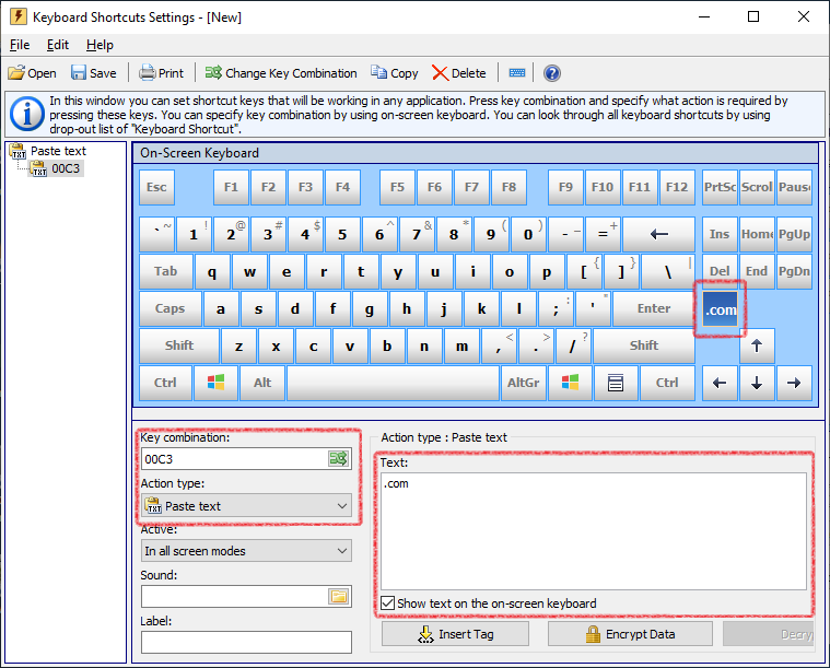 Creating a keyboard key with a text