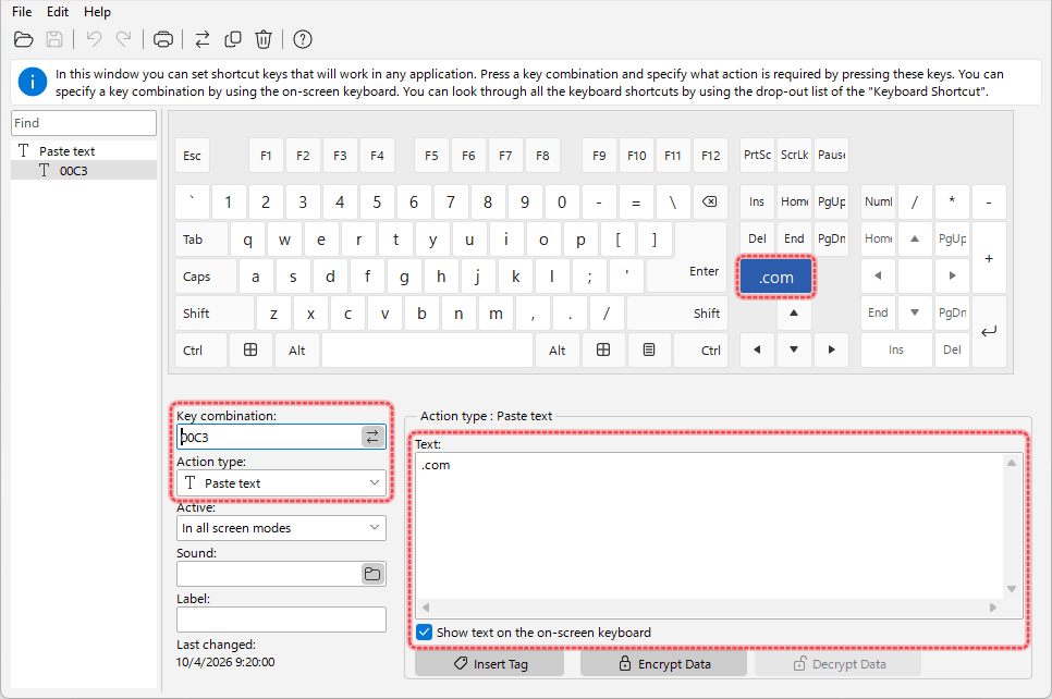 Creating a keyboard key with a text
