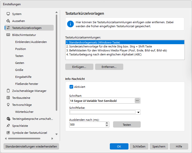Tastaturkürzelvorlagen