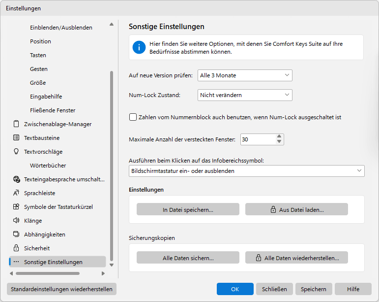 Sonstige Einstellungen
