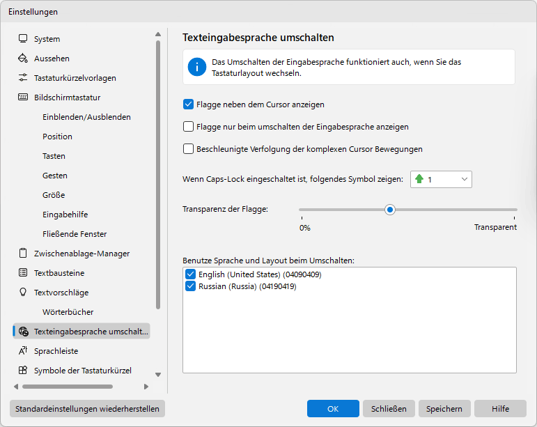 Texteingabesprache umschalten