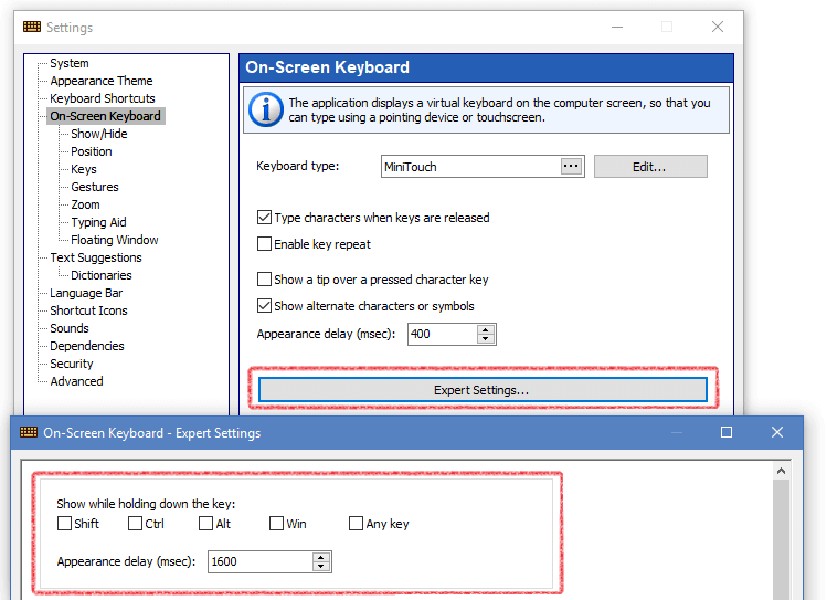 Displaying keystrokes