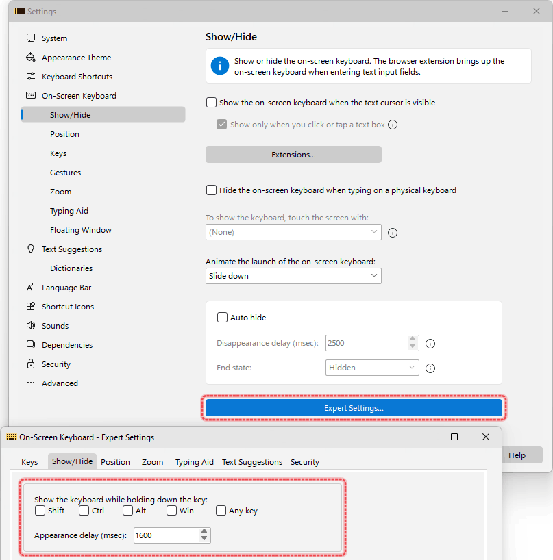 Displaying keystrokes