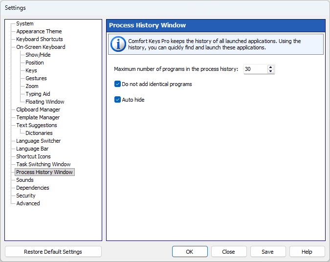 Process History Window