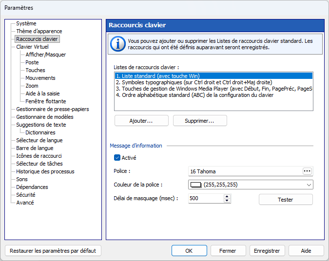 Raccourcis clavier