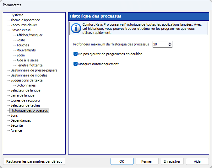 Historique des processus