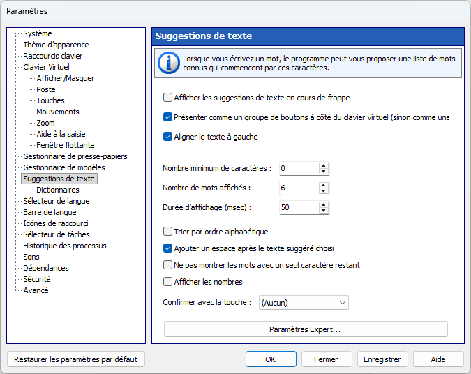 Suggestions de texte