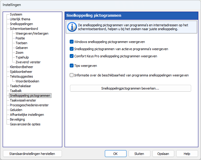 Snelkoppeling pictogrammen