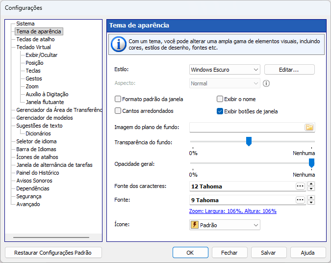 Tema de aparência
