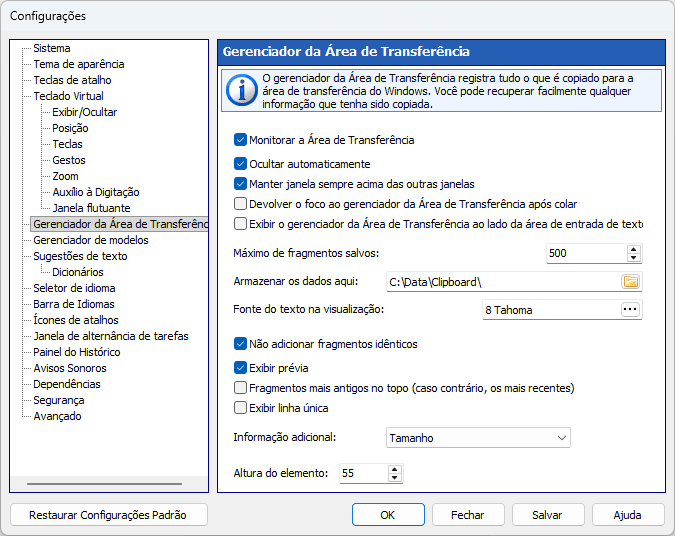 Gerenciador da Área de Transferência