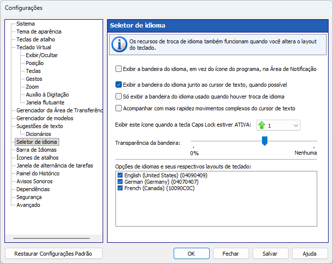 Seletor de idioma