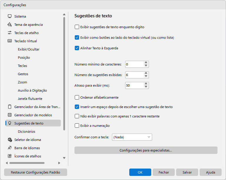 Sugestões de texto