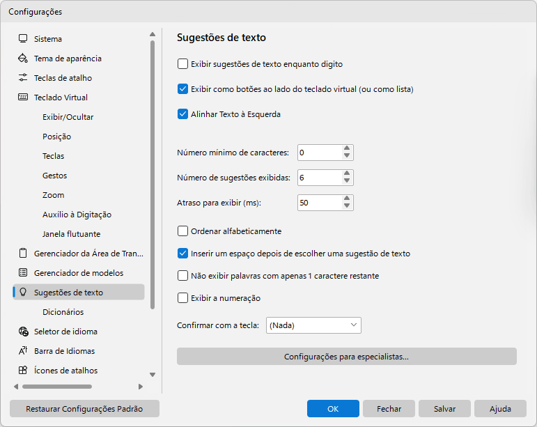 Sugestões de texto